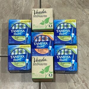NWT Tampax Pocket Tampons and Veeda Tampons Set of 7 Boxes